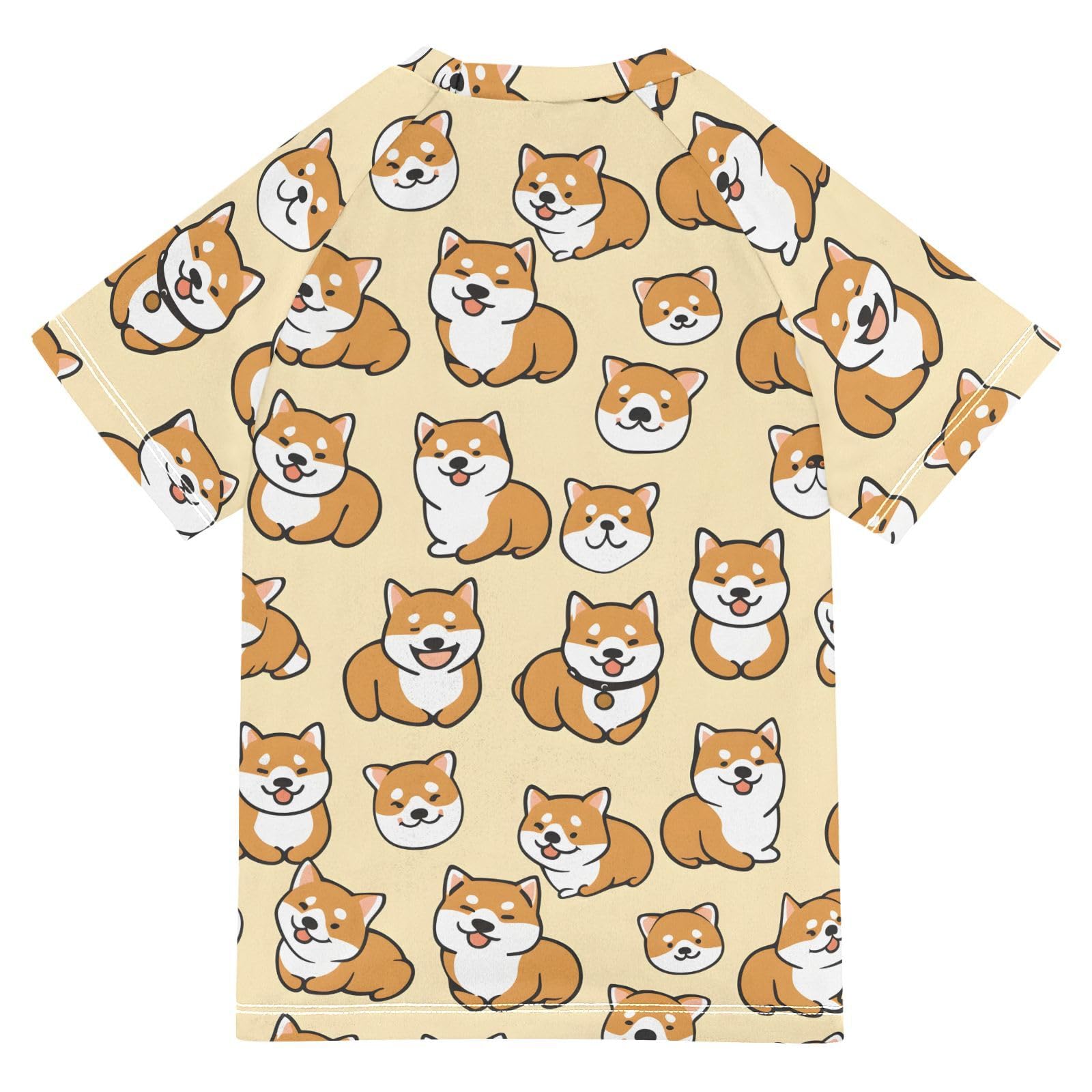 ALAZA Boys Rash Guard Swimming Shirt for Boys Short Sleeve Cute Corgi UPF 50+ 5-6T