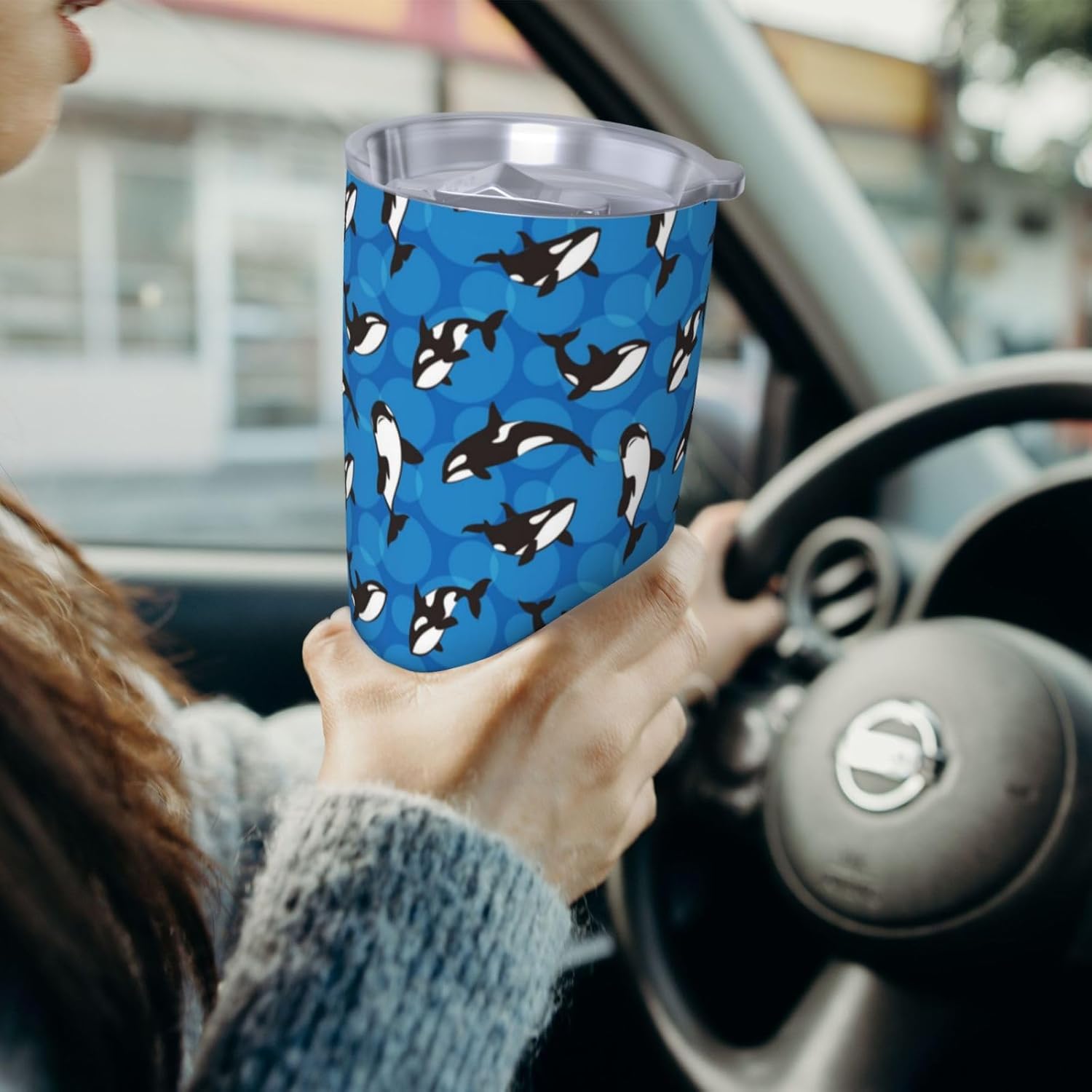 Orca Killer Whale Tumbler 20oz Animal Stainless Steel Vacuum Insulated Tumblers with Lid and Straw Dark Blue Travel Coffee Mug Tea Wine Cups Water Bottle Gifts for Women - Image 6