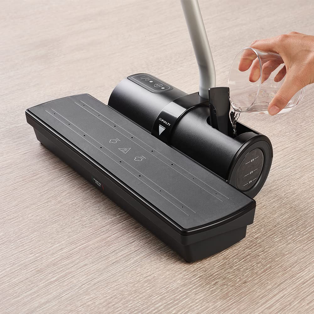 Polti Moppy Black Premium, Lavapavimenti a Vapore Senza Cavo, per tutti i Pavimenti e le Superfici Verticali Lavabili, Potenza 1500 W, Capacità Serbatoio 0,7 L, Extra Panni in Dotazione, Nero