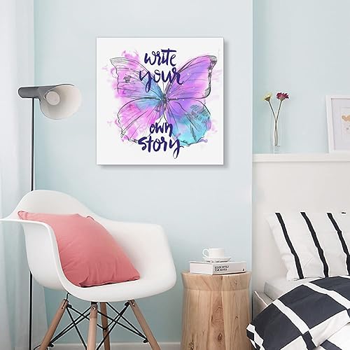 Miniatura 2 de Lienzo decorativo de pared para dormitorio femenino, impresión de mariposa en lienzo, decoración de pared, escribe tu propia historia, póster para