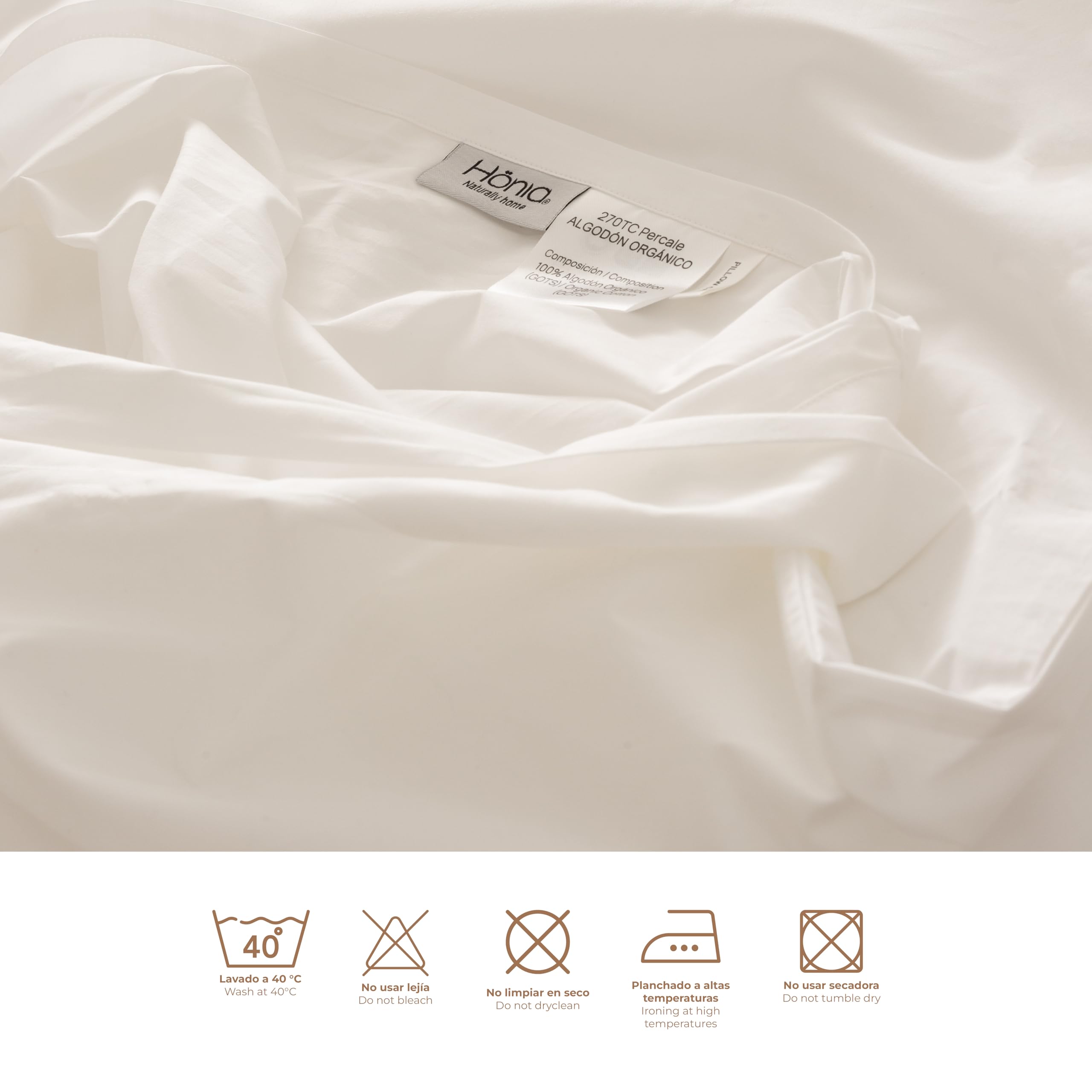 Hönia Juego Sábanas 90x190/200 cm, Algodón Orgánico Percale 270TC, Blanco | Tacto Fresco, Natural y Transpirable | Certificación GOTS | 3 Piezas: Encimera, Bajera Ajustable y Funda de Almohada