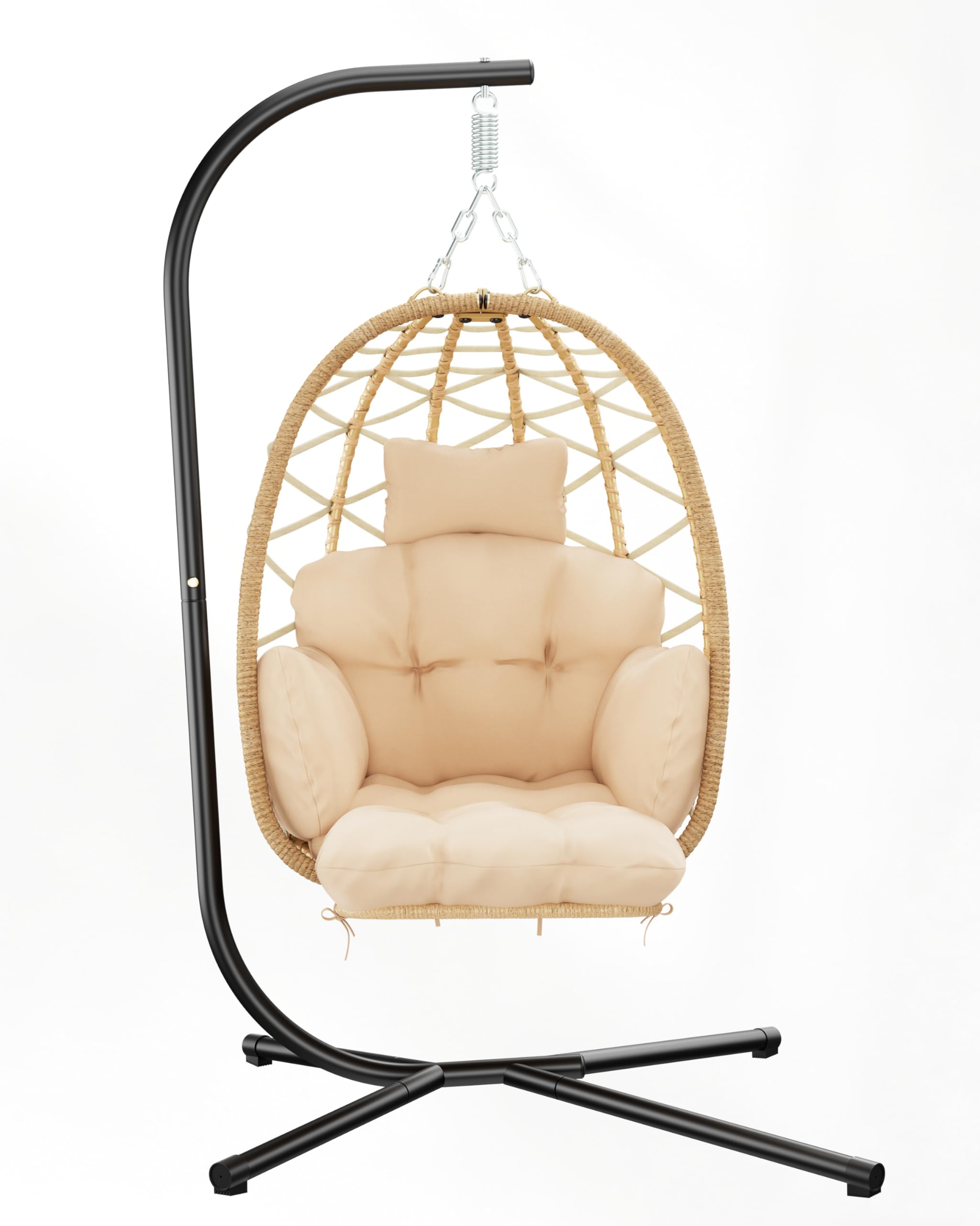 Poltrona sospesa con telaio, poggiapiedi, poltrona sospesa, in rattan per esterni e interni, altalena sospesa per giardino, terrazza, cameretta dei bambini, angolo lettura, fino a 150 kg