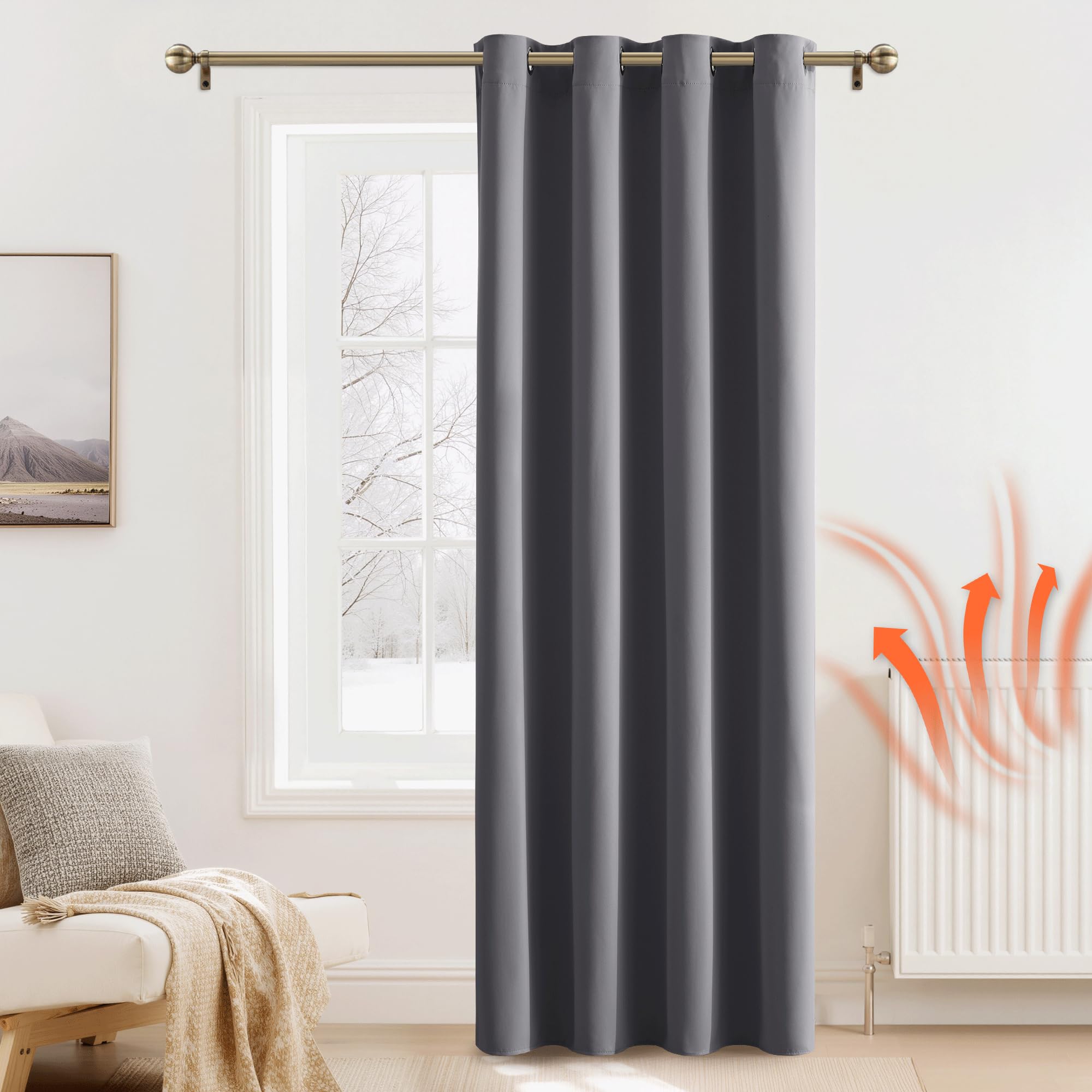PONY DANCE Tende Oscuranti per Interni Termica Isolante per Soggiorno 1 Pezzo L 140 x A 240 cm Curtain Porta Interna ad Anelli Camera da Letto Moderne, Grigio