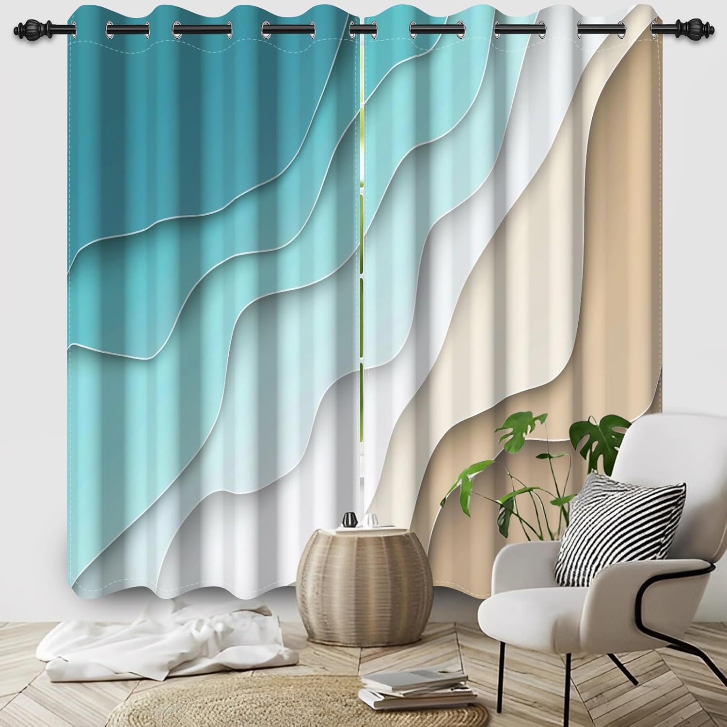 Boho Blackout Curtains for Bedroom Living Room Blue Ombre Blackout Curtains 45 inch Length 2 Panel Set Gradient Grey Brown Grommet Thermal Insulated Window Curtain Drapes 21x45inches