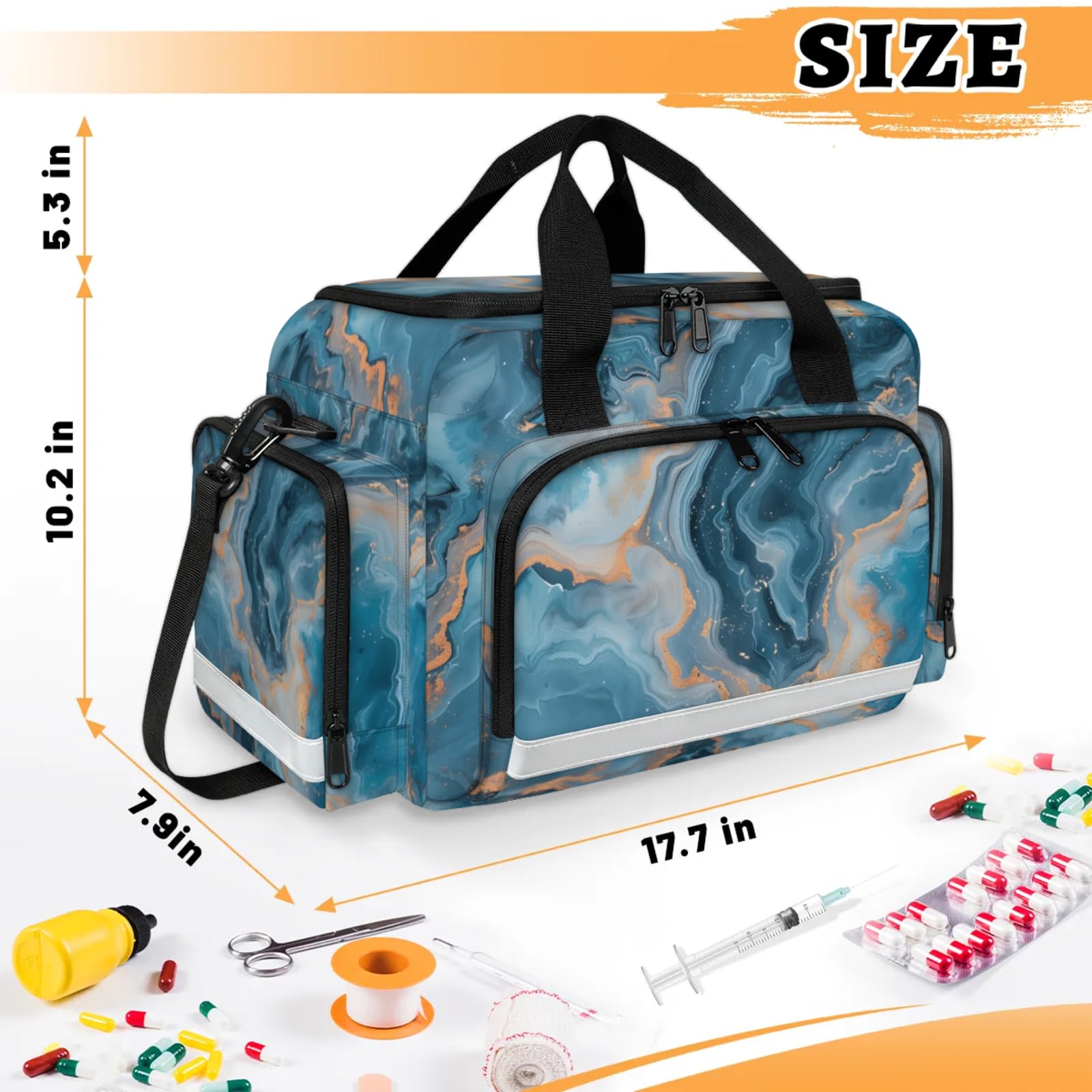 GzLeyigou First Aid Bags Empty, Pattern - Blue Marble Emergency Bag First Aid Kit Multiple Compartment Kit Carrier On Call Trauma Bag For Paramedics Emergency Medical Supplies Kit