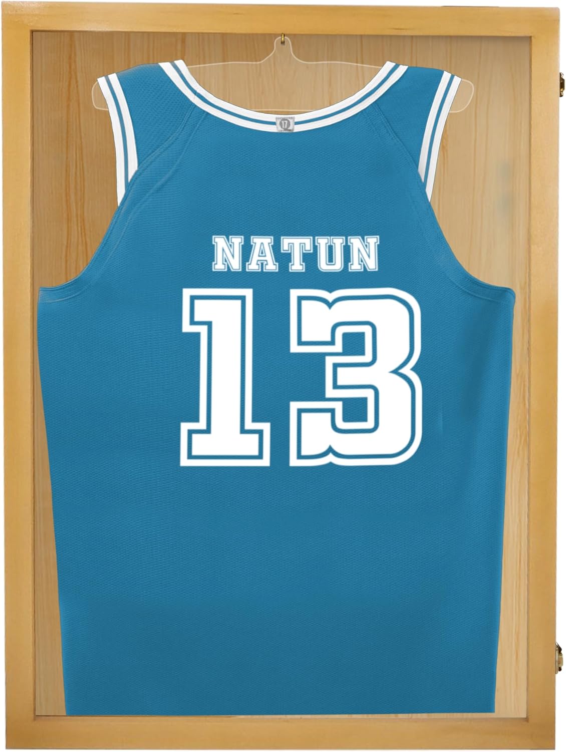 PENNZONI Jersey Frame Display Case, Acrylic Football, Baseball, Basketball, Soccer, Hockey Sports Display Case, Jersey Cabinet, Golden Oak