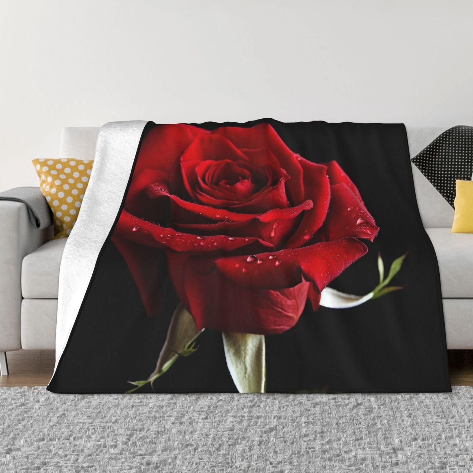 FodPand Red Rose Black Background Fleece Blanket 40"x30" Lightweight Warm Throw Blanket for Bed Couch Cozy Air Conditioning Quilt All Seasons Decorative Fuzzy Blankets Gifts for Women Men