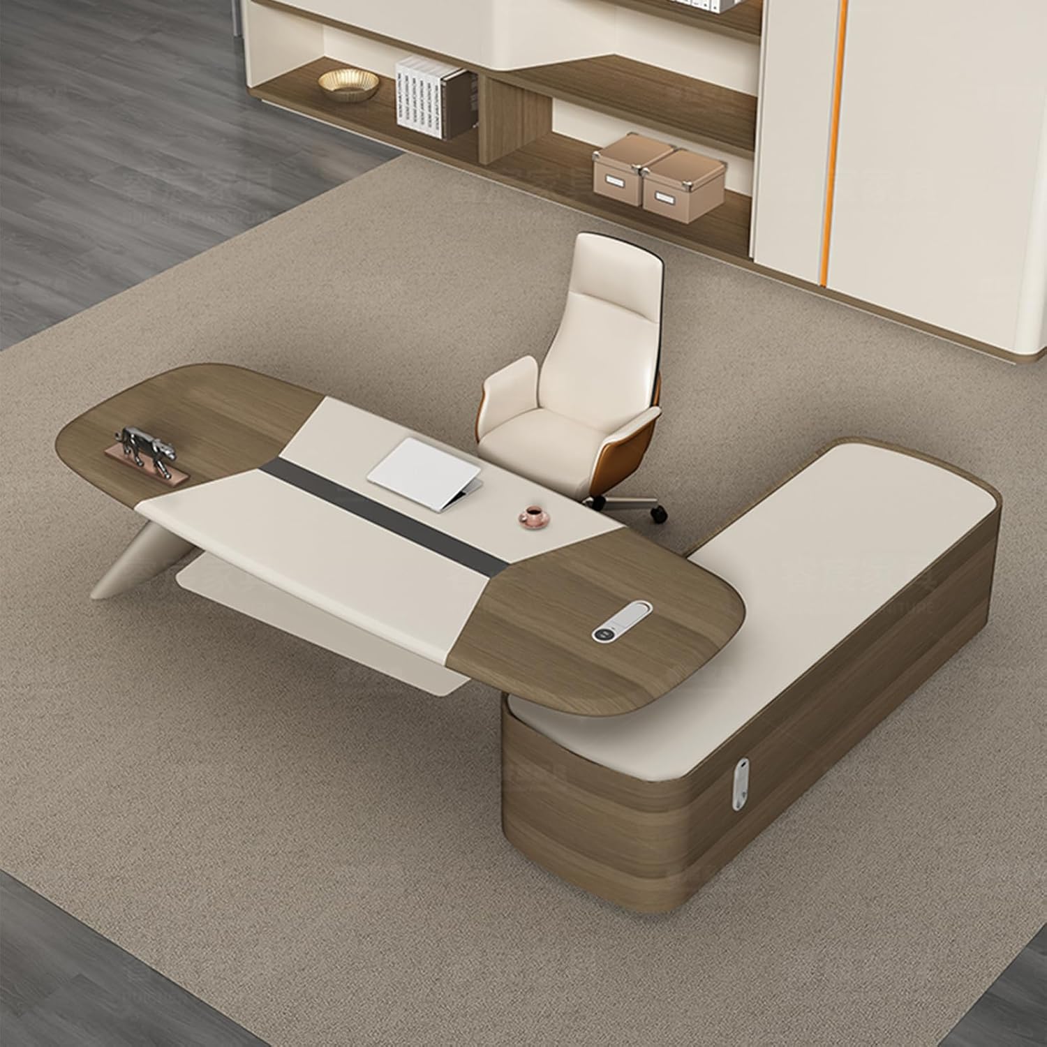 Large Minimalist Style L Shaped Computer Desk Executive Office Desk with Lateral Cabinet Study Writing Table Business Furniture Set for Home Office