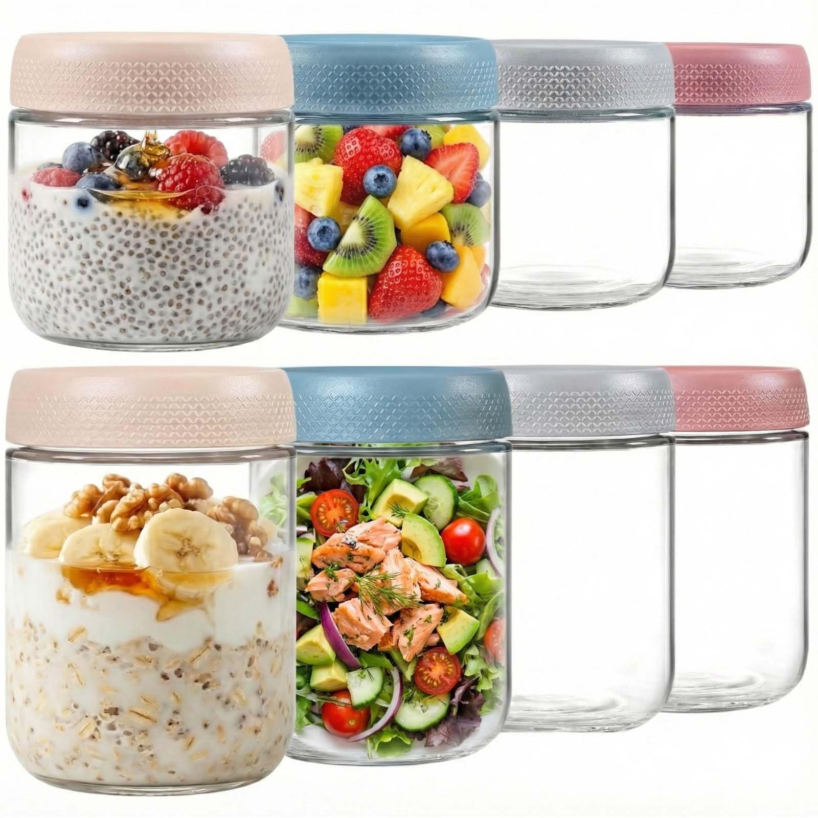 Amazon.com: ColoVie Glass Meal Prep Jar Set, 8 Pack Overnight Oats