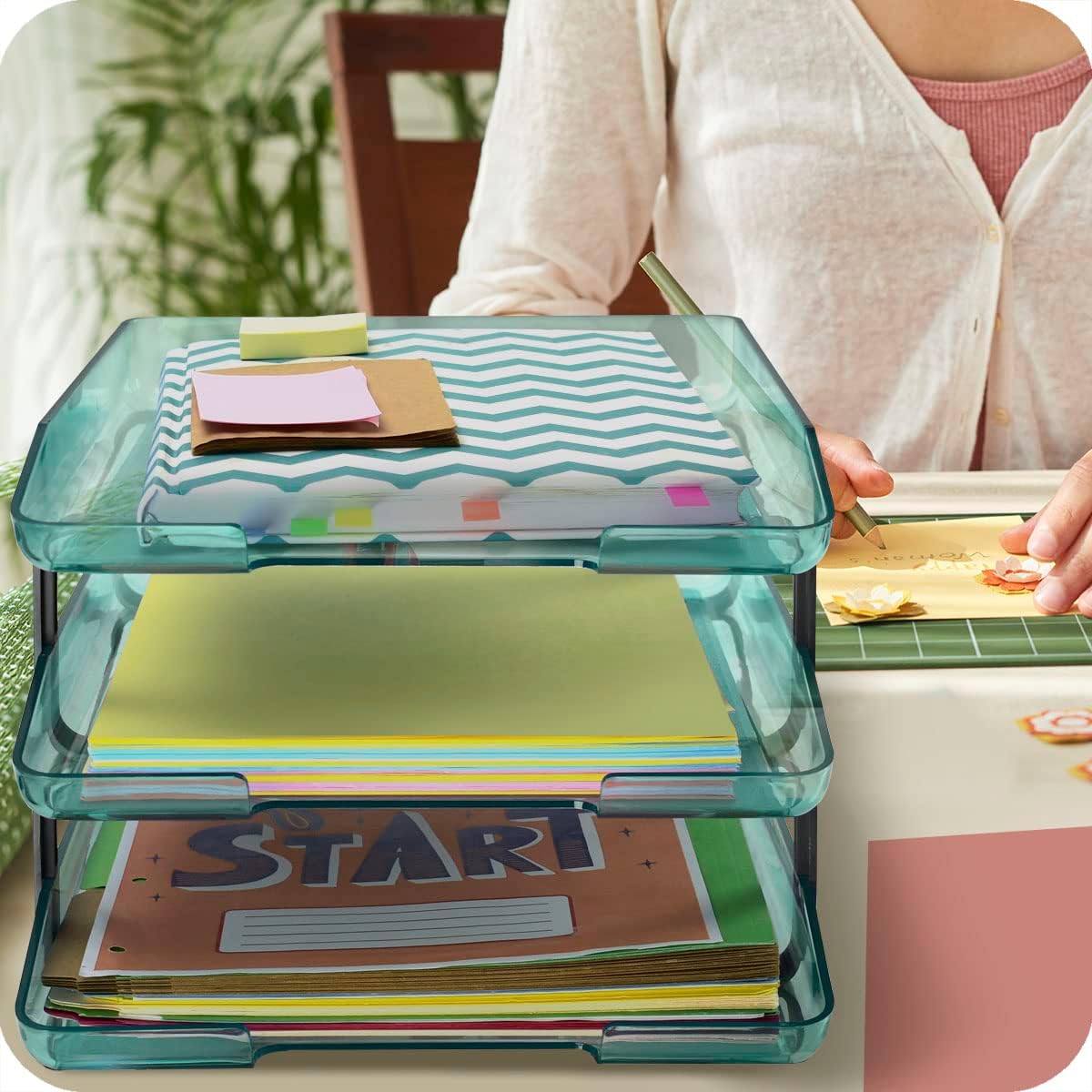 Acrimet Traditional 3 Tier Letter Tray, Front Load Design, A4 Letter Size, Desktop Organizer (Plastic) (Clear Green Color)