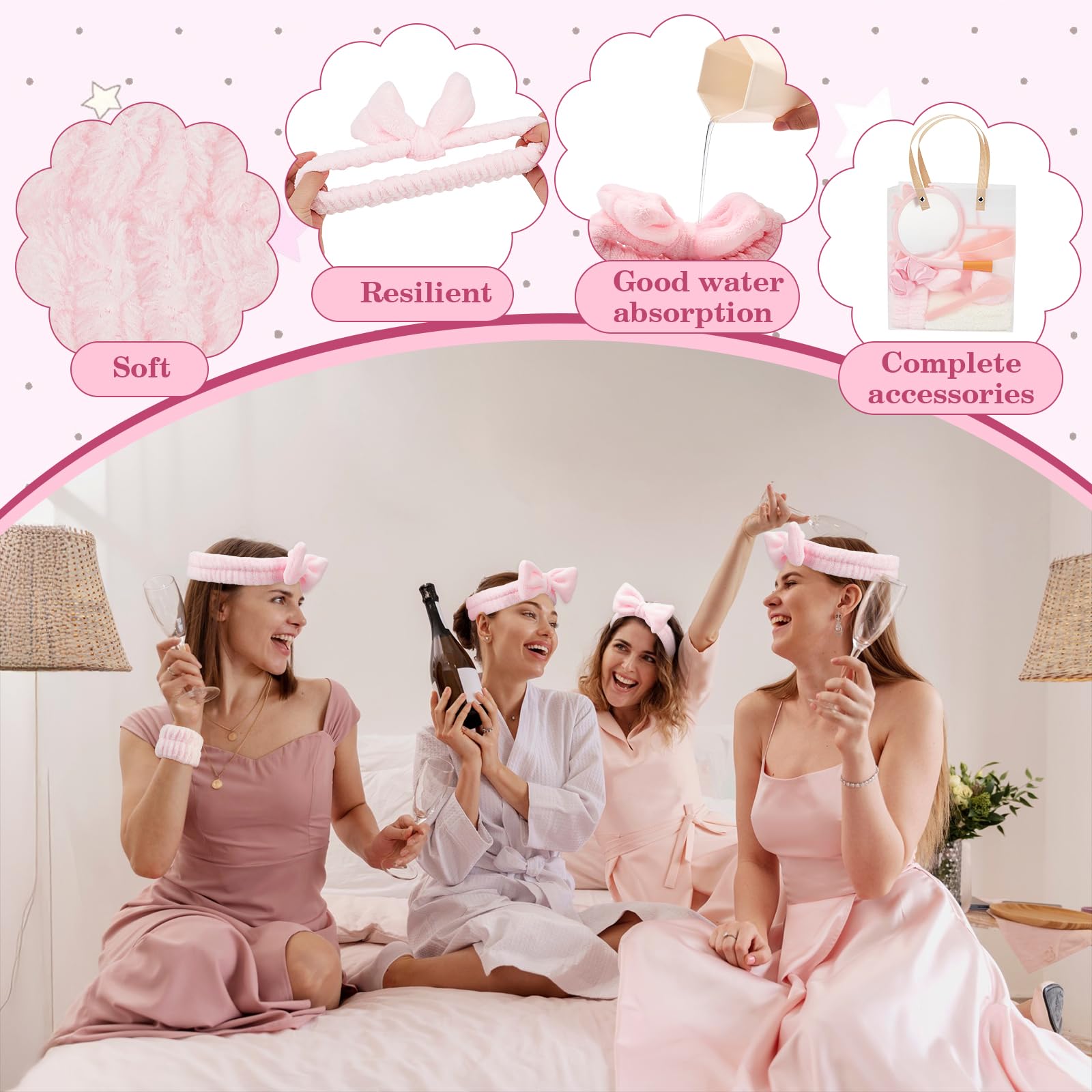 14 Sätze Spa Party Geschenke Großpackung Rosa Übernachtungsparty Zubehör mit Gesichts Packung Schüssel Set Haar Bänder Stirnbänder Reinigungstücher DIY Gesichtsset für Frauen Hochzeits Braut