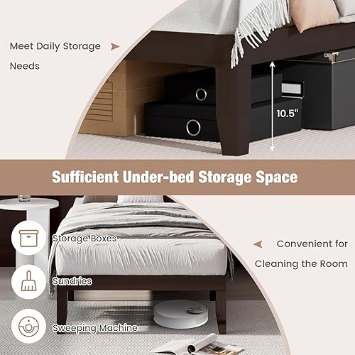 Miniatura 48 de Giantex Base de cama de plataforma de madera matrimonial de 14 pulgadas, base de colchón de estilo minimalista con madera de goma maciza, soporte de