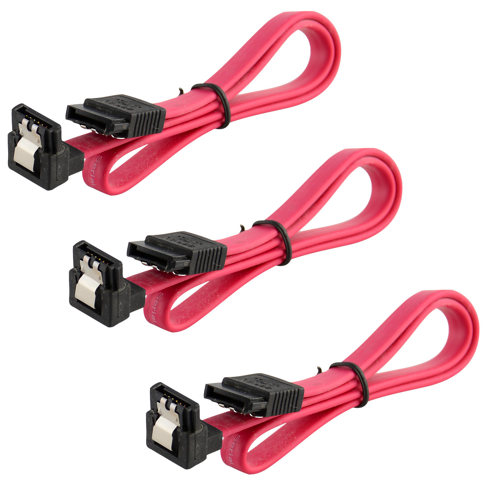 JacobsParts SATA Cable 3 Pack SATA III 6Gbps 90 Degree Right Angle with Locking Latch 18 Inches for HDD SSD - Red