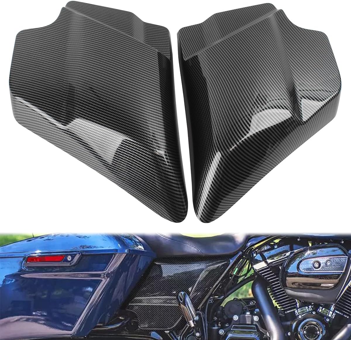 1 Pair Carbon Fiber Black Side Covers Panel Fit for Harley Touring Road King Road Glide Street Glide Electra Glide 2009-2024