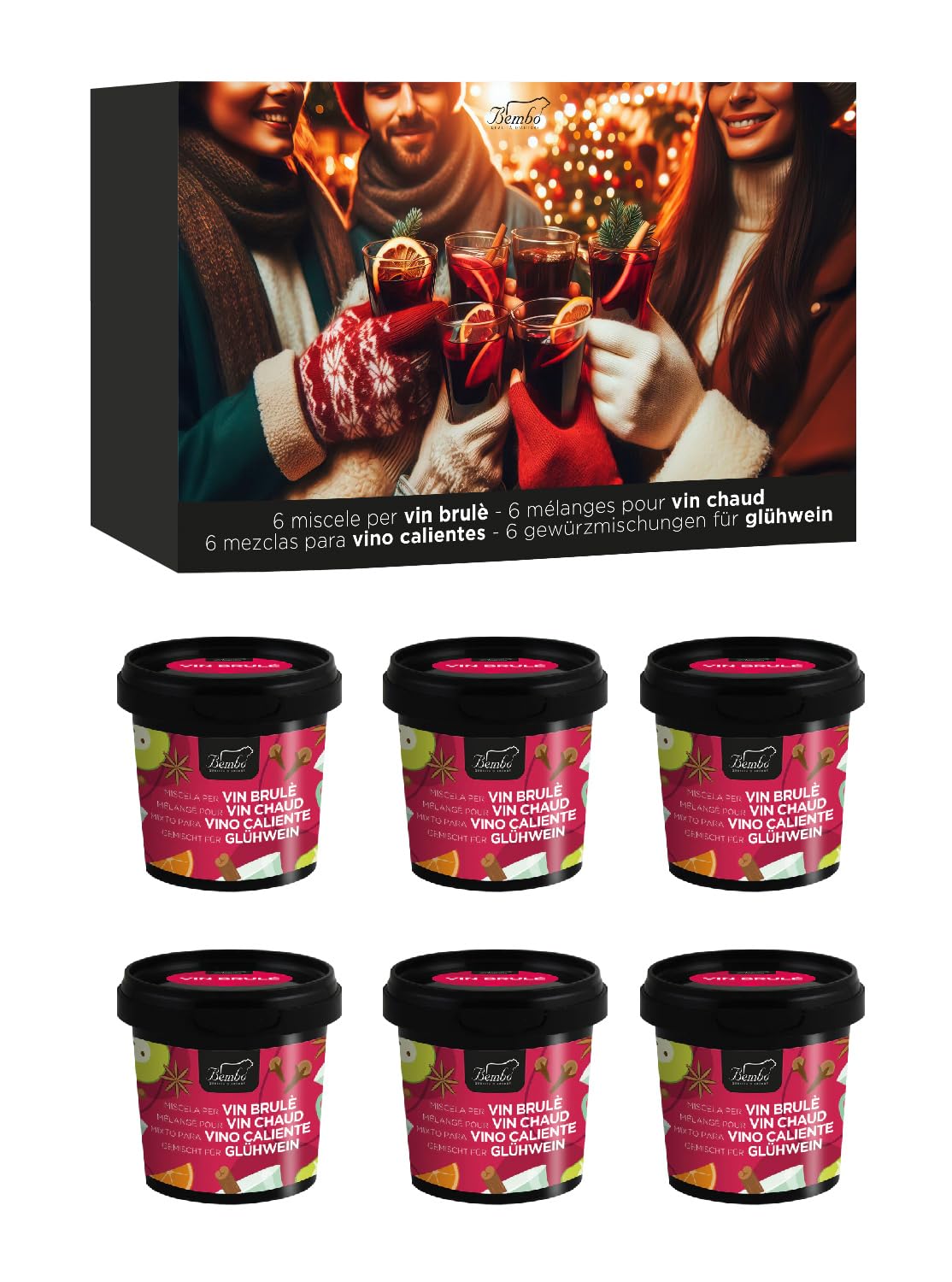 6 Vin Brulè Bembo – Miscele di Spezie per Vin Brulè – Miscele di Spezie per Vino Rosso Caldo - Come Aromatizzare il Vino Rosso in Modo facile - Aperitivi e Cocktail - Made in Italy