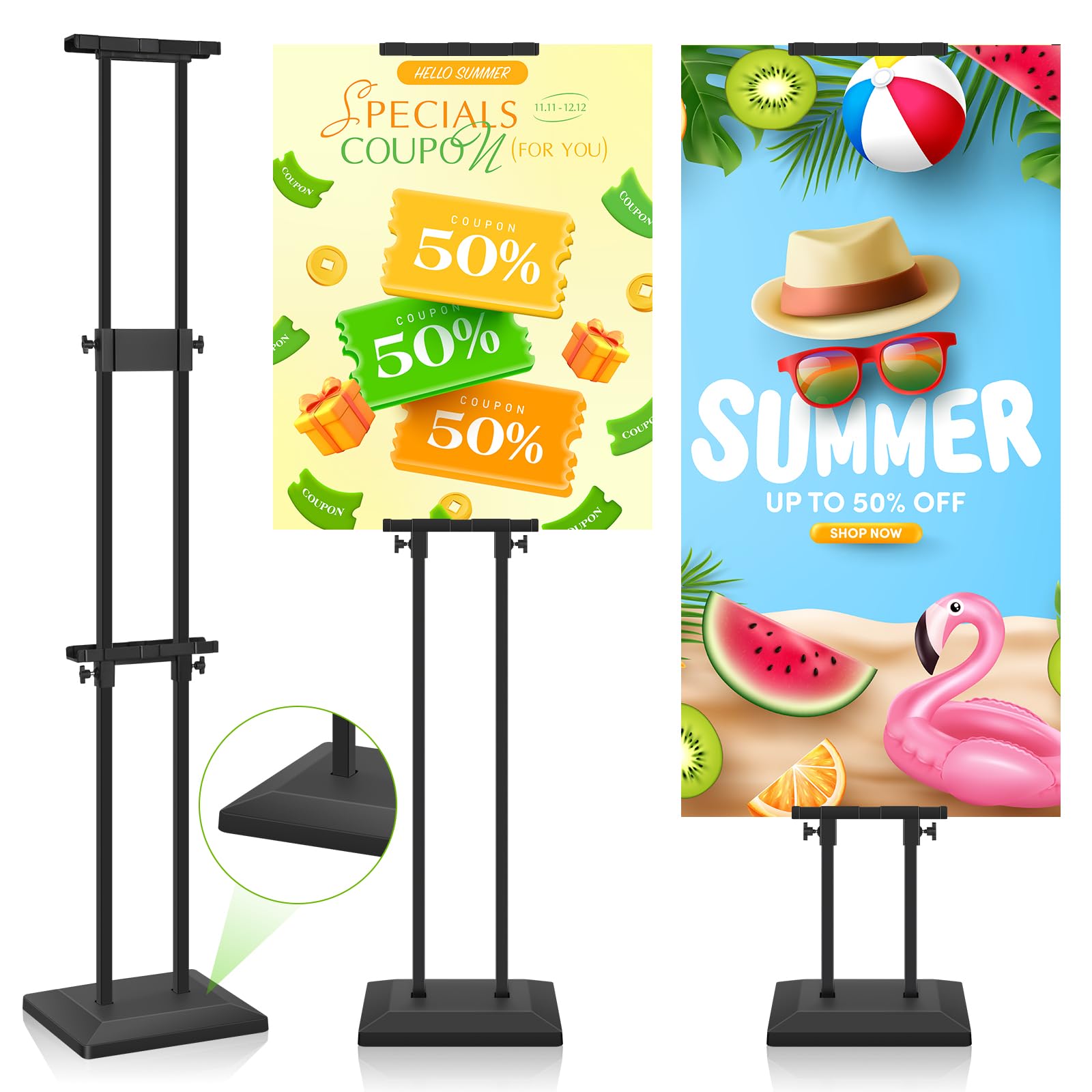 Heavy Duty Poster Stand for Display, Sign Board Holder Banner Floor Stand 0.8in Thick Strong Base Black Pedestal Adjustable Height Up to 75in for Wedding, Restaurant, Business 1Pack