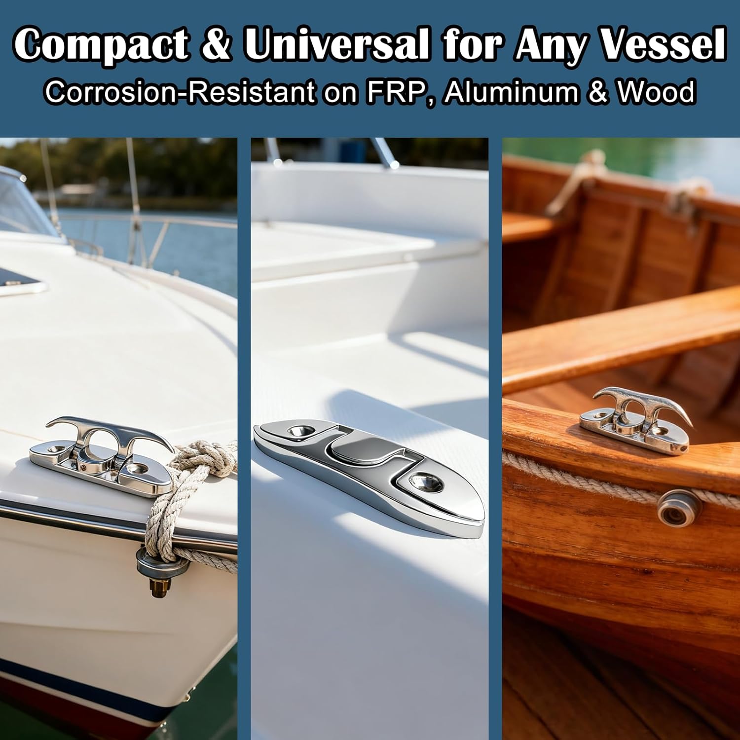 4.5 Inch 316 Stainless Steel Folding Boat Cleat Heavy Duty 4-1/2'' Flip-Up Cleats Dock Silver Marine Grade Push-Pull Cleats with Mounting Kit - 2 Pack