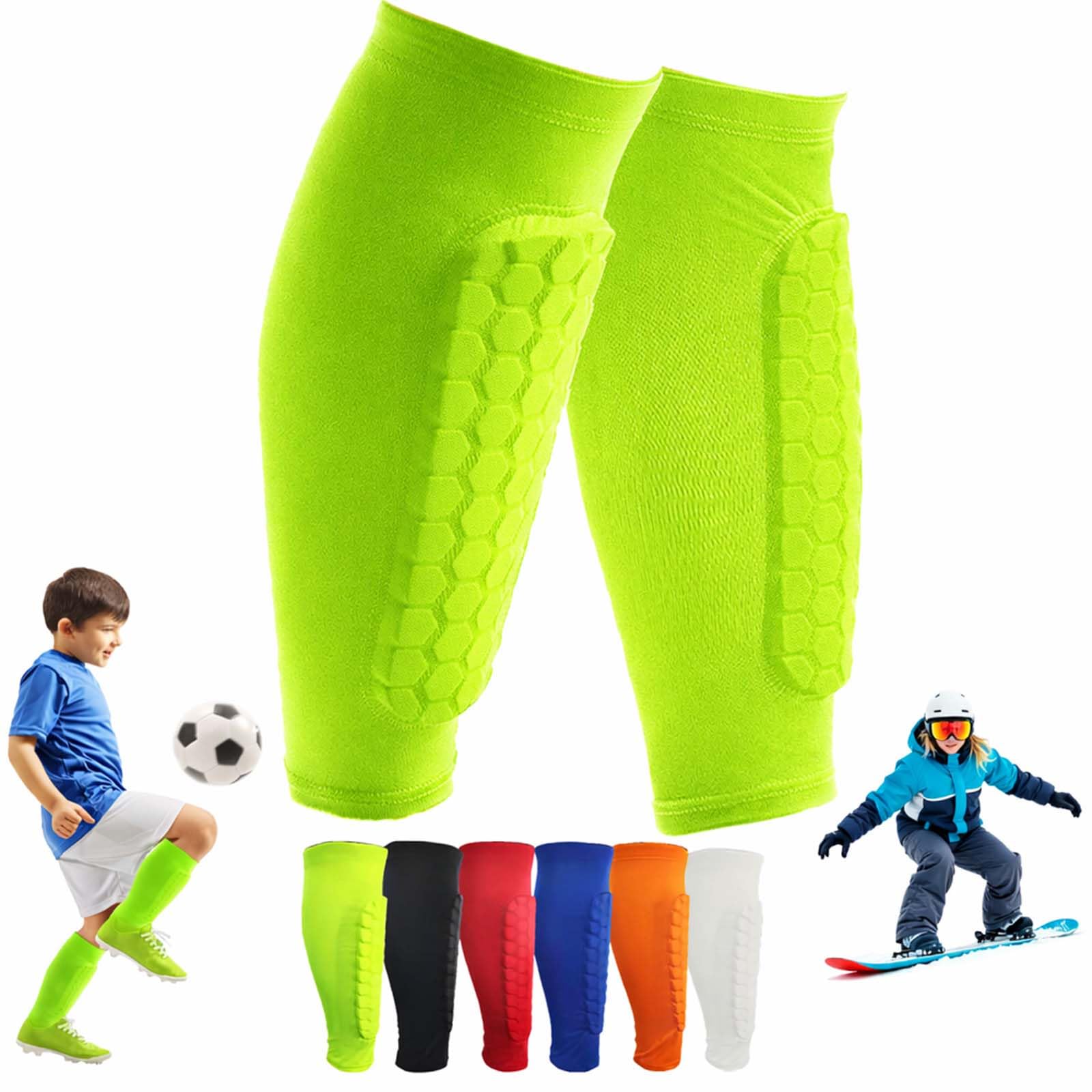 OBVOLO Football Shin Pads for Kids Youth & Adults Padded Football Shin Guards with Calf Compression Lightweight Protective Gear for Football Rugby