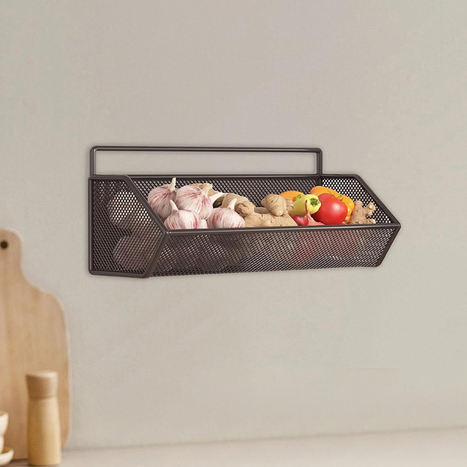 Hängekorb 1 Gitter, Obst Aufbewahrungskörbe, hängende Obstkörbe, selbstklebend, hängende Lagerung Organisator, Metallgitter Körbe abnehmbar für Küche Bad Schränke, 26 cm x 15 cm x 12 cm