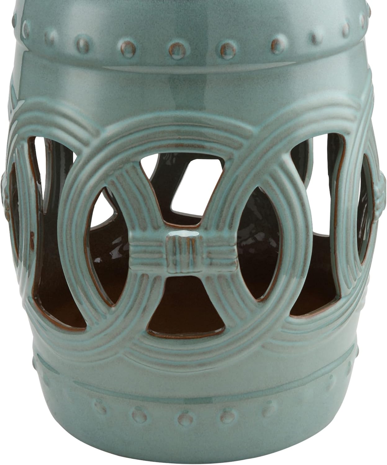 Outsunny 14" x 17" Ceramic Garden Stool with Double-Coin Knotted Ring Design & Strong Glazed Material, Decorative Outdoor Stool, Home Collection, Antique Blue
