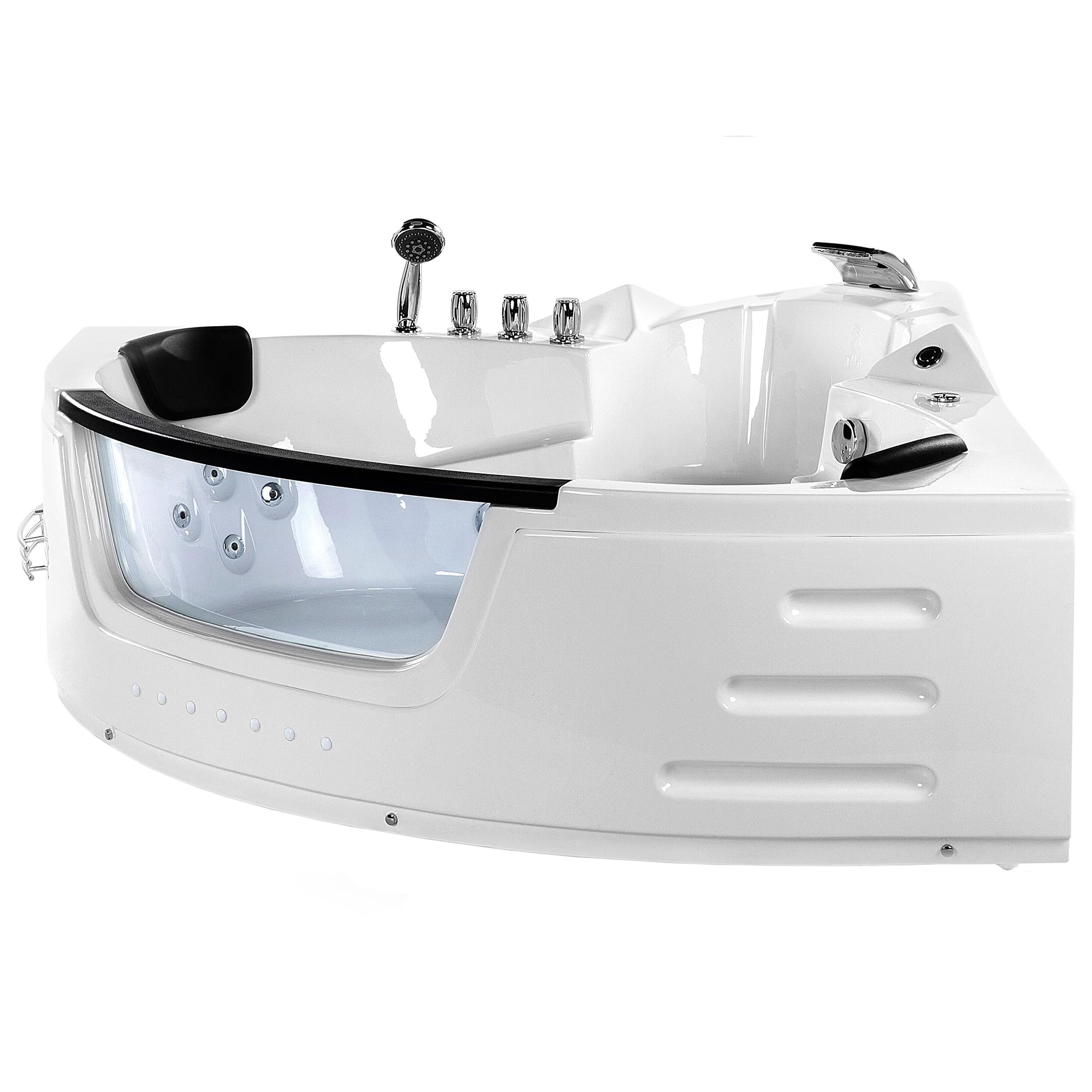 Bain à Remous Baignoire Balnéo d'Angle Moderne en Acrylique Blanc 144 cm avec Hydromassage et Lumière LED et Surface Vitrée pour 2 Personnes Beliani