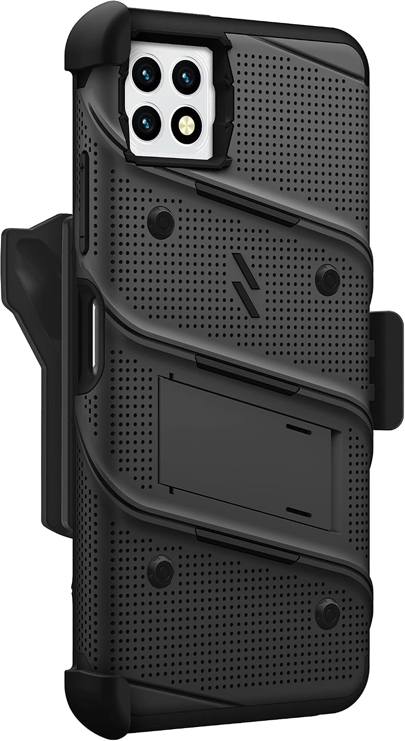 ZIZO Bolt Bundle for Celero 5G Case with Screen Protector Kickstand Holster Lanyard - Black