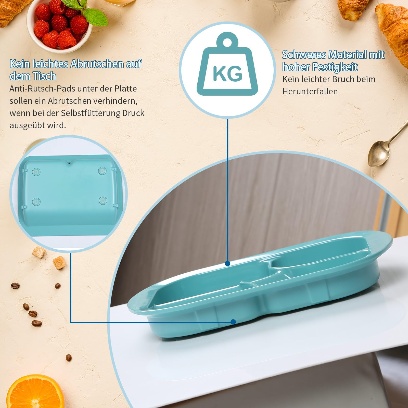 Plato de melamina antideslizante adaptativo con pared extra, cuenco de melamina a prueba de fugas para personas mayores, discapacitados/temblor de manos para autoalimentación (plato con 4