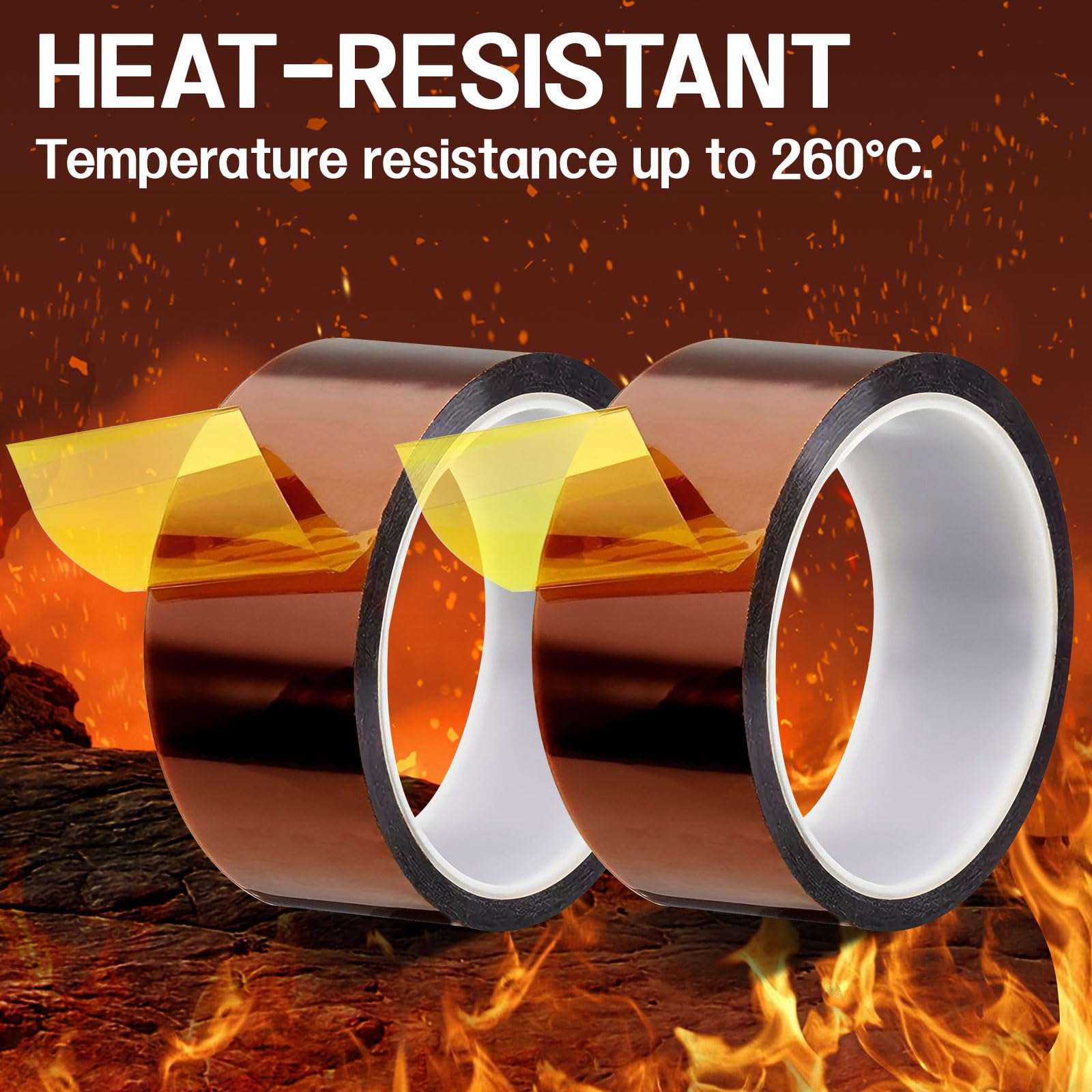 EXLECO 2 Rollos Cinta Termica Sublimacion Dorado 50mm x 33m, Cinta Adhesiva de Alta Temperatura Cinta Kapton Polyimide Resistente al Calor sin Residuos para Impresión Electrónica, Enmascarar, Soldar