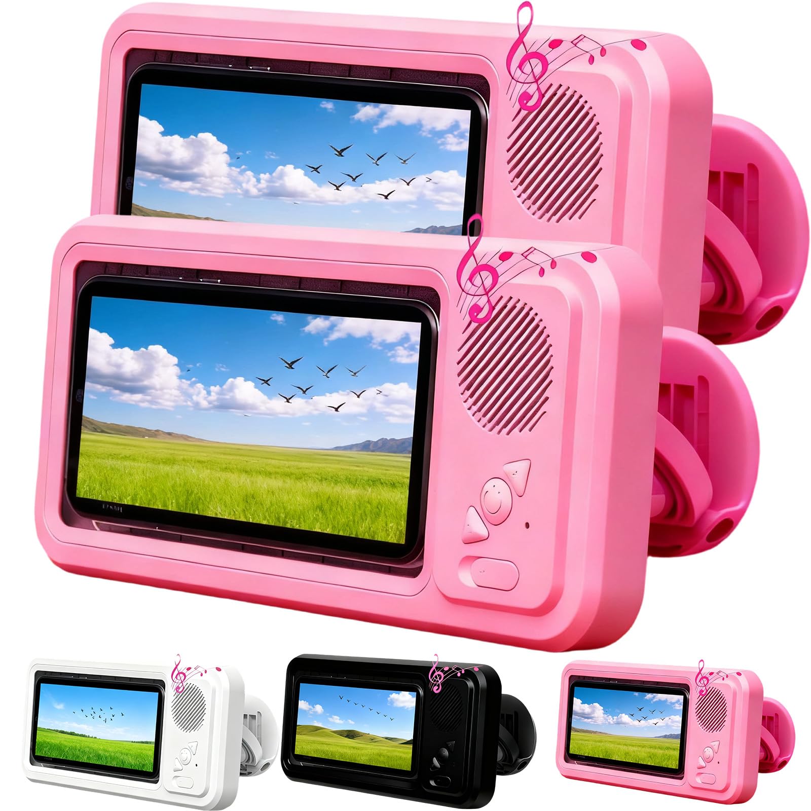 Waterproof Phone Holder with Speaker, Shower Phone Holder Waterproof, Shower Phones Holder with Wireless Bluetooth Speaker with 360° Rotation Ipx4 Waterproof, 60° Fixed Opening Angle (2 PCS Pink)