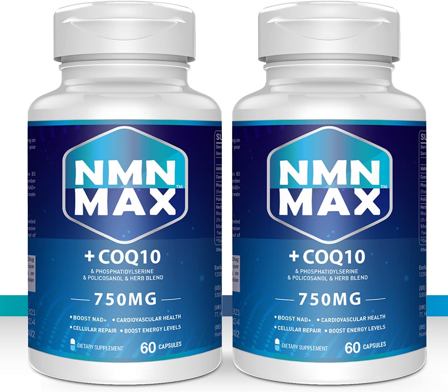 2 Pack Advanced NMN Supplement with CoQ10 750mg 7 Ingredients in 1 Capsule , Nicotinamide Mononucleotide 500mg + Coenzyme Q10 Phosphatidylserine Coenzyme Boost NAD+ for Anti-Aging & Overall Health : Health & Household
