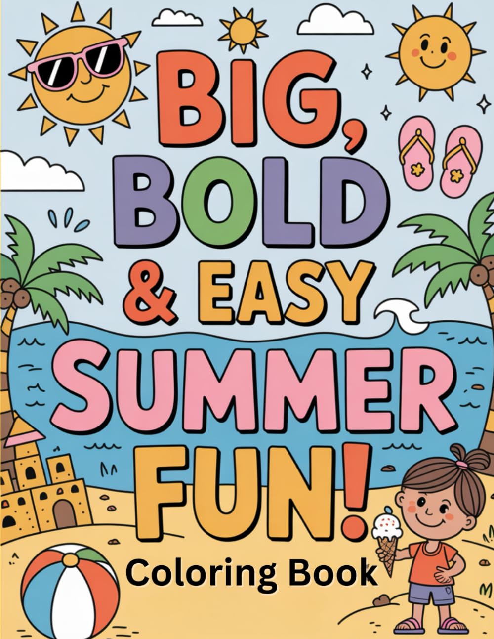 Big, Bold & Easy Summer Fun! Colouring Book: 40 Easy Summer-Themed Coloring Pages with Thick Lines for Kids, Preschoolers, and seniors