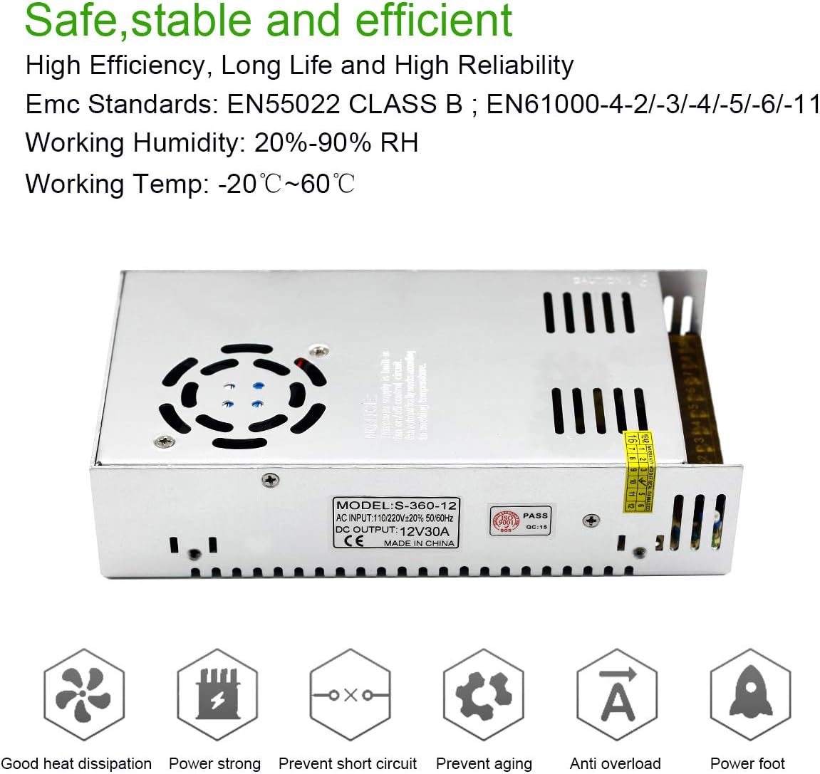 Lowest Price EAGWELL 12V 30A Dc Universal Regulated Switching Power Supply 360W for 3D Printer , CCTV, Radio, Computer Project ,LED Lights