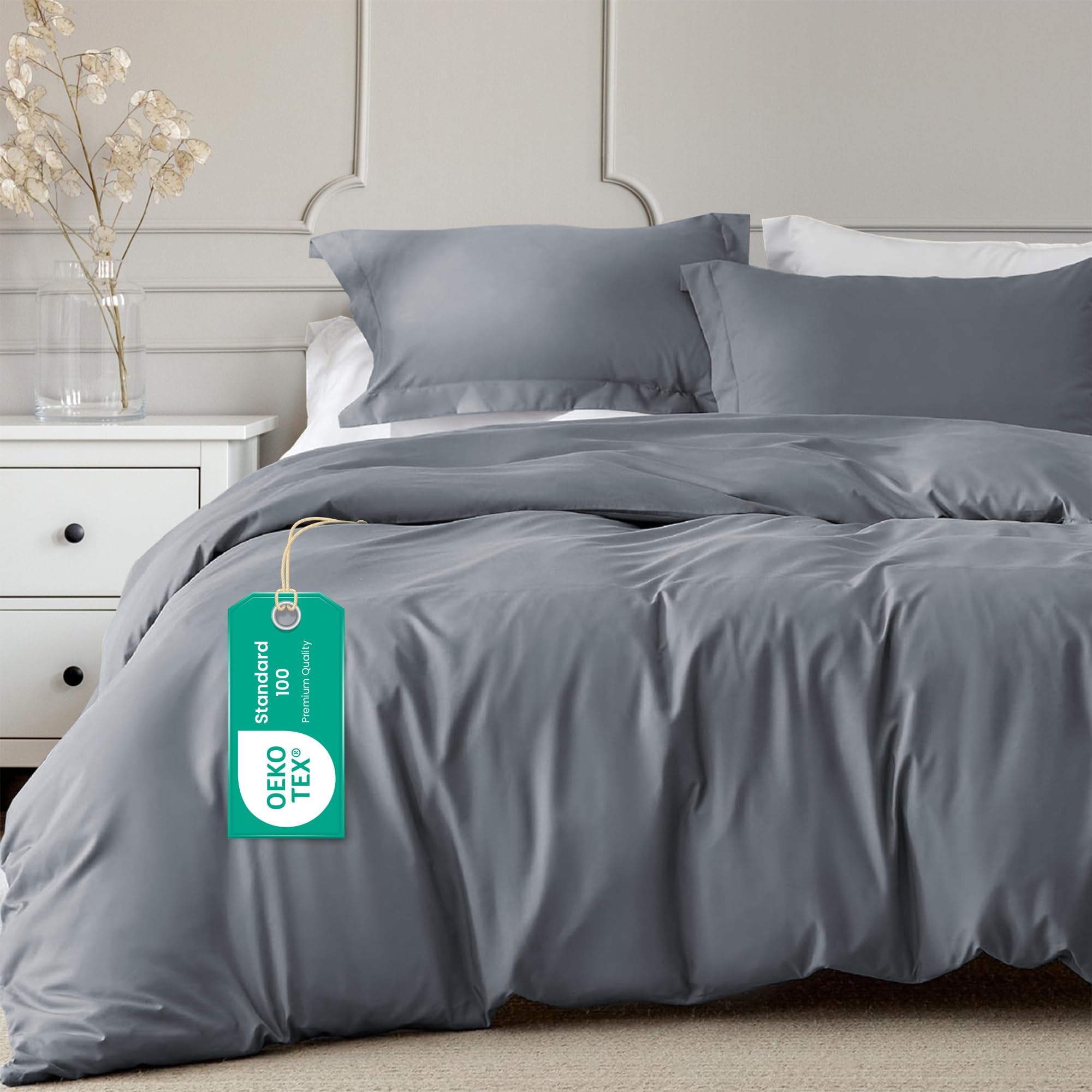Linens World 200 Thread Count 100% Egyptian Cotton Duvet Quilt Cover Bedding Sets with Pillow cases (Grey, Double)