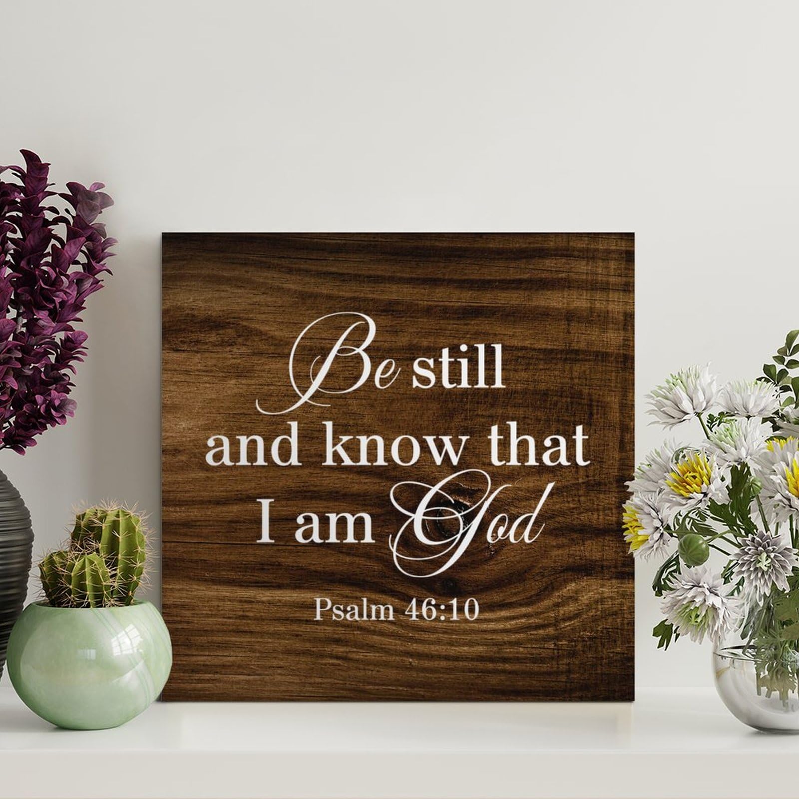 Guangpat Be Still And Know That I Am God Wood Plaque Motivational Wall Decorations for Living Room Rustic Wall Art Kitchen Wall Hanger Retro Decoration Sign Housewarming Gift 8x8in