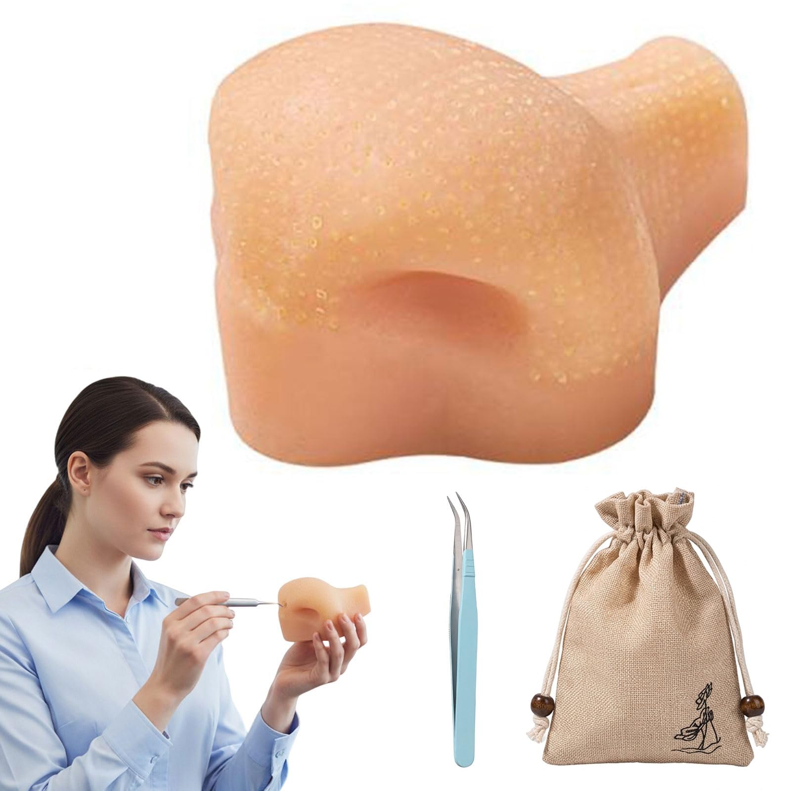 Silicone Pimple Popping Toy with Spot Popper and Storage Bag, Skin Tone