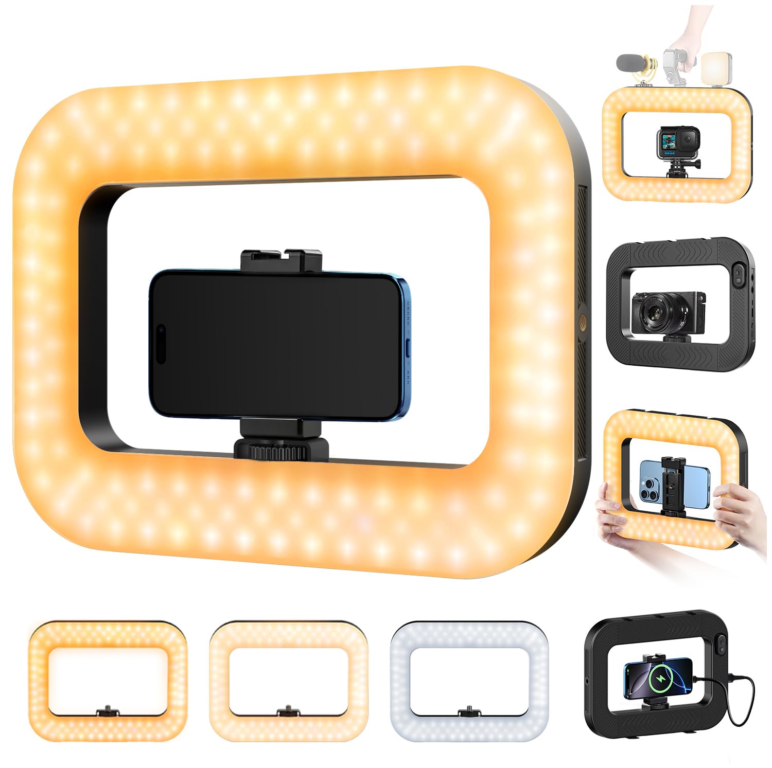 yAyusi Cell Phone Light for Video Recording, Handheld Phone Stabilizer with Light, 8000mAh LED Selfie Phones Ring Light with Phones Holder, Smartphone Video Rig for Camera, Action Camera, Vlog, TikTok