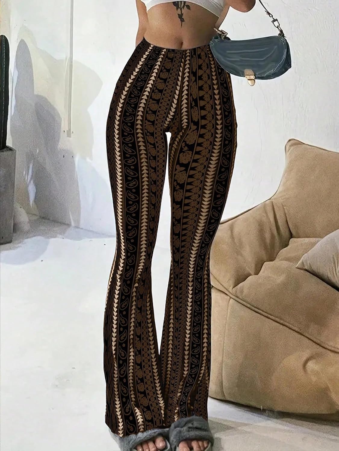 Women’s Flare Leggings High Waisted Bootcut Yoga Pants Tummy Control Seamless Flared Bell Bottom Workout Gym Pants