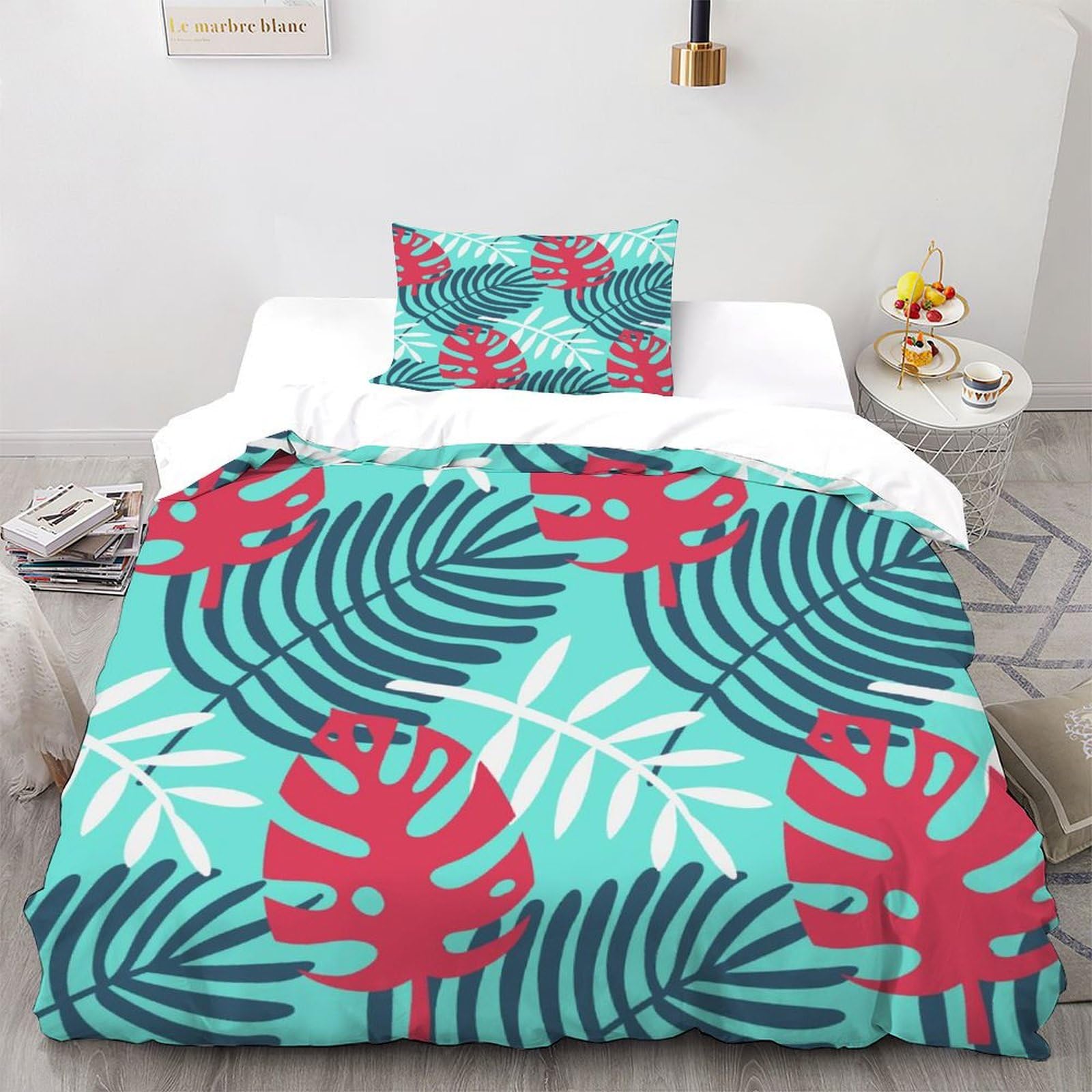 Housse de couette Monstera 2 pièces parure de lit 135x200 avec taie d'oreiller
