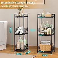 Vista 3 de 3-Tier Metal Shelving Unit, Expandable, Free-Standing, Narrow, Open Floor Shelves, Ideal for Bathroom, Kitchen, Laundry, Storage, Organization Black