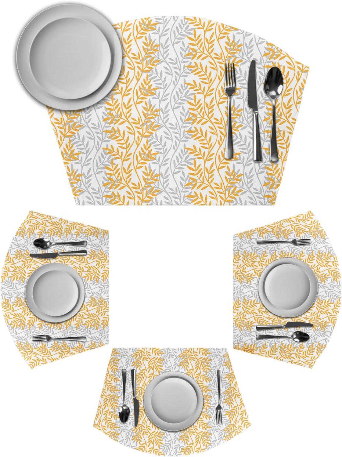 Round Table Placemats Set of 6 Abstract Leaf Wedge Shaped Placemats Non-Slip Heat Insulation Table Mats Durable Wipeable Placemats for Round Tables Party Decor