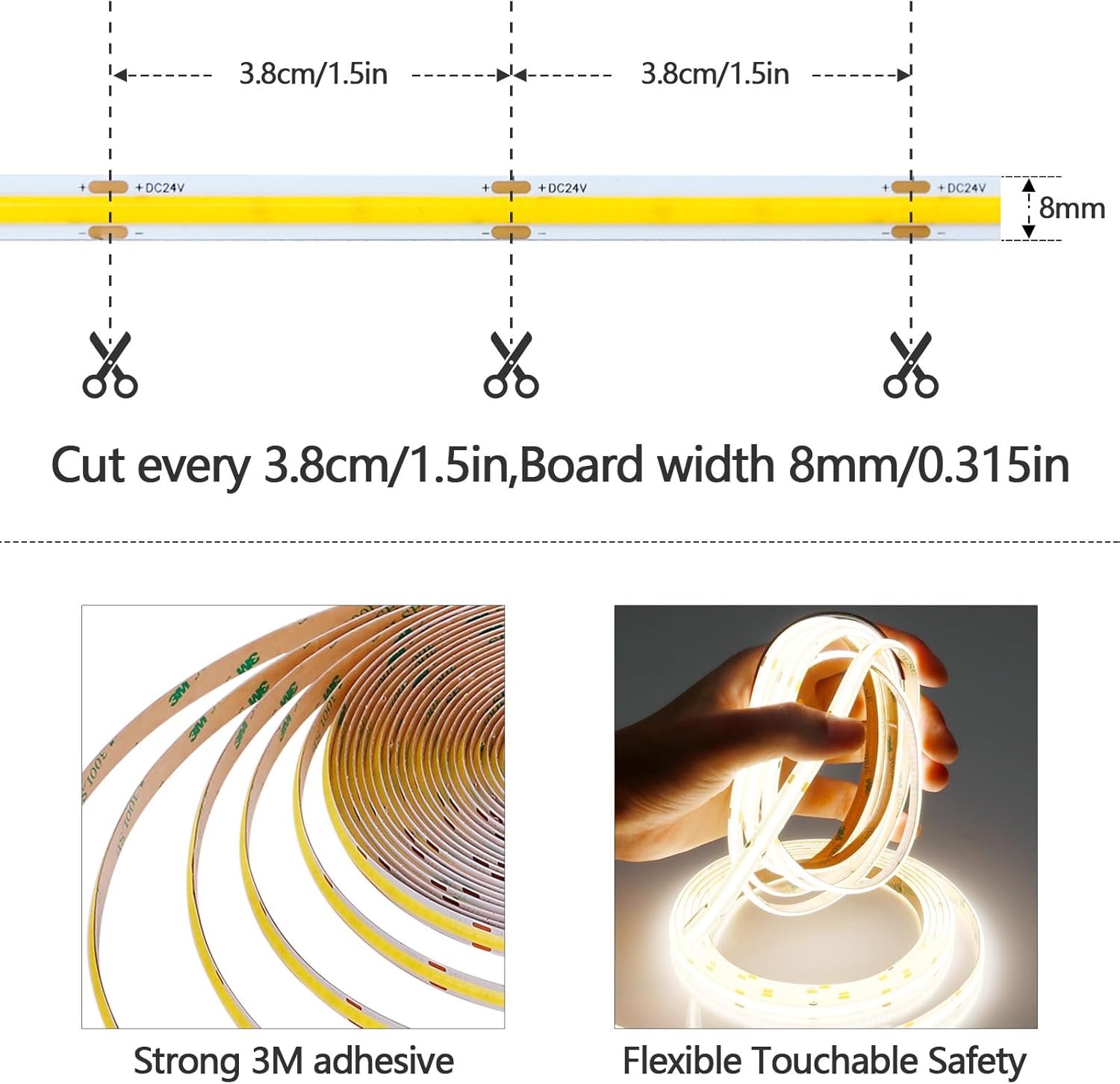 GOMING 24V 32.8ft(10M) COB LED Strip Light Dimmable Natural White 4000K with LED Dimmer 24V 3A 72W Power Supply 3120LEDs CRI 93+ 6300lm IP20 Not Waterproof LED Tape Lights for DIY Home Decor