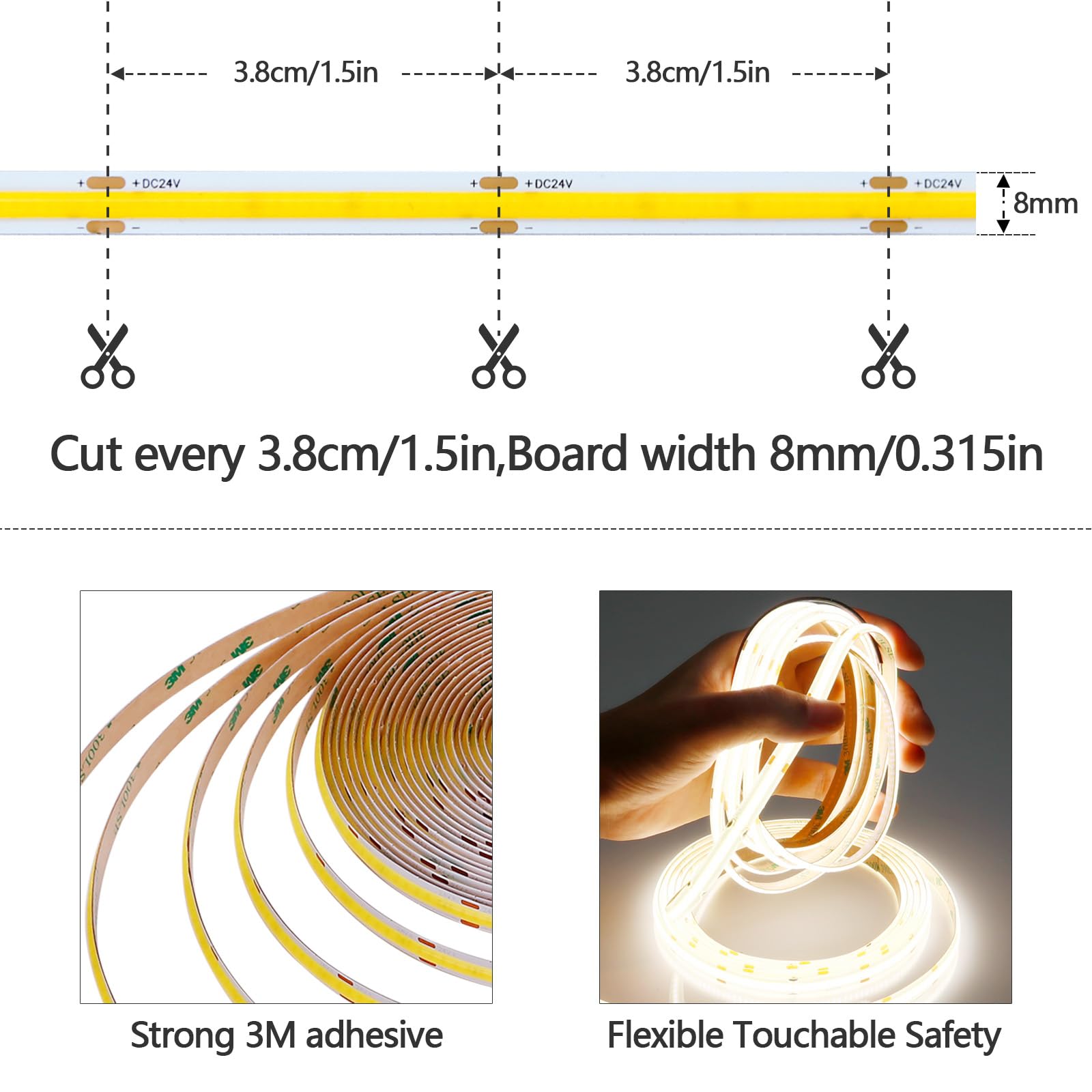 GOMING 24V 32.8ft(10M) COB LED Strip Light Dimmable Natural White 4000K with LED Dimmer 24V 3A 72W Power Supply 3120LEDs CRI 93+ 6300lm IP20 Not Waterproof LED Tape Lights for DIY Home Decor