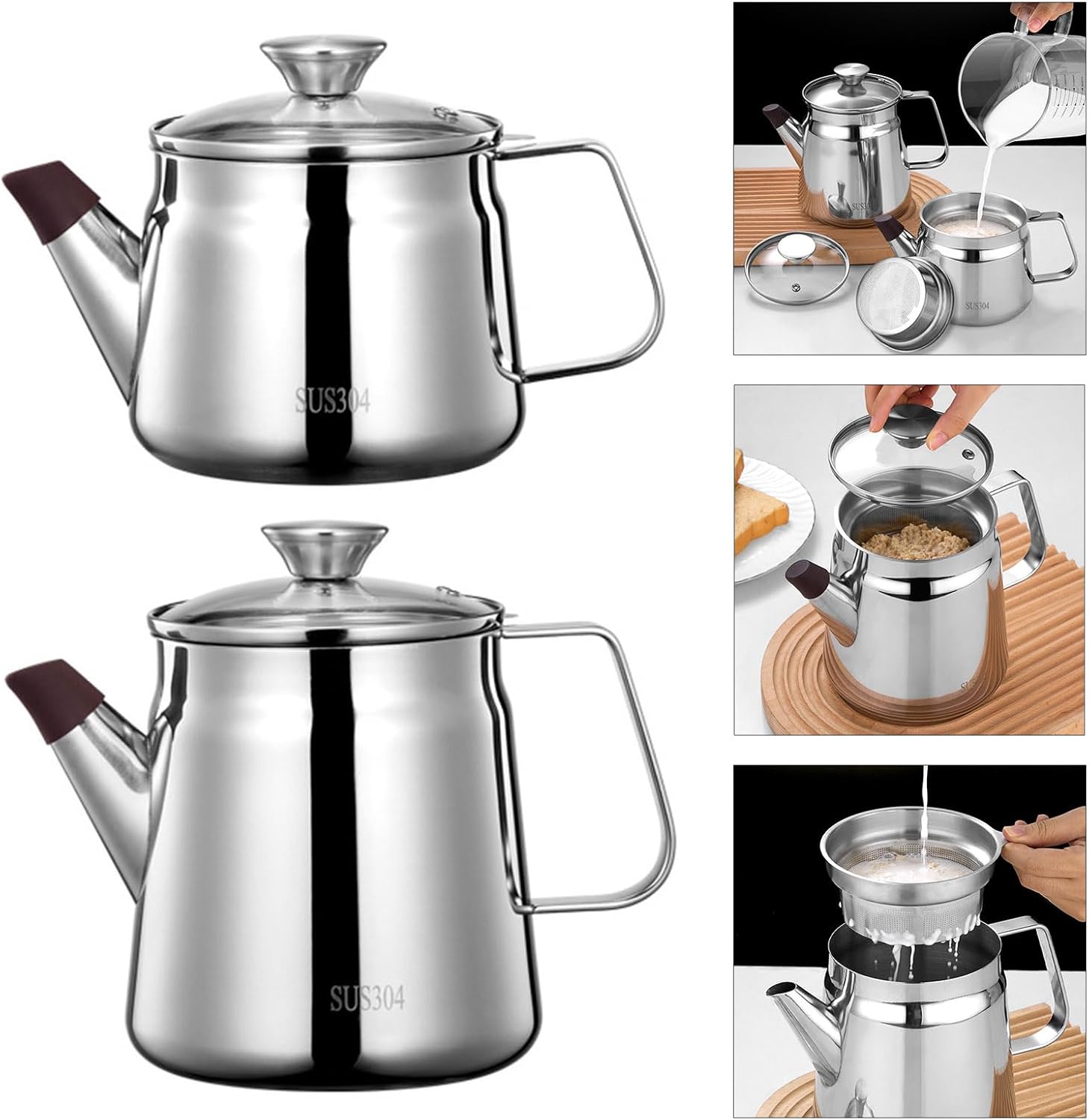 大容量フィルター容器 ストレーナー付きフィルター容器 ユニークなベーコングリース容器 ホームクック用 プロフェッショナルハンドルデザ