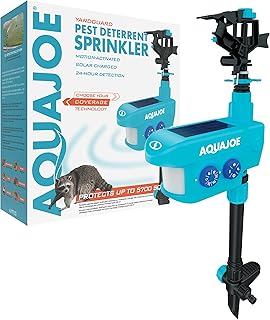 Aqua Joe AJYP100 Patrol Motion-Activated Sprinkler w/ Solar Charge Panel and Batteries, 1600-sqft Coverage, Day and Night ...