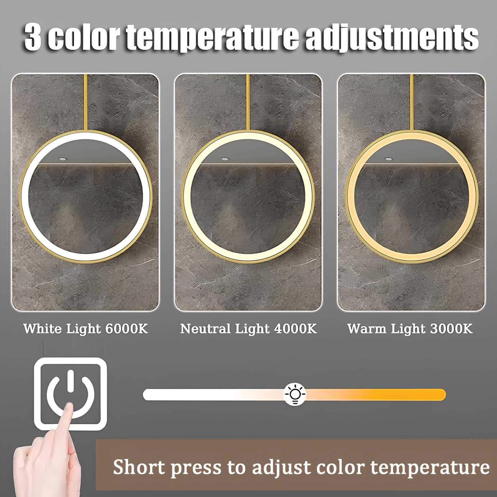 Okrągłe sufitowe lustro do makijażu LED Smart Touch Lustro łazienkowe ze ściemniaczem 3 kolory 50 cm/19,7 cala Ele d h