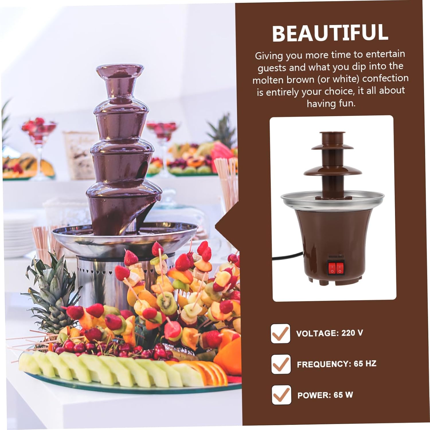 3-Tier Stainless Steel Chocolate Fountain Machine Chocolate Fondue Maker Adjustable Temperature for Parties and Events