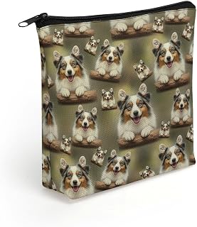 Unique Pattern Animal Cute Australian Shepherd Makeup Pouch for Women, Lightweight Bulk Cosmetic Storage Bags Easy to Carry