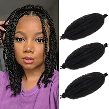 ZRQ 3 Packs Springy Afro Twist Hair For Distressed Soft Locs Pre-Fluffed Marley Crochet Braiding Hair 16 Inch Black Spring Twist Synthetic Hair Extension For Women 8 Strands/Pack 1B#
