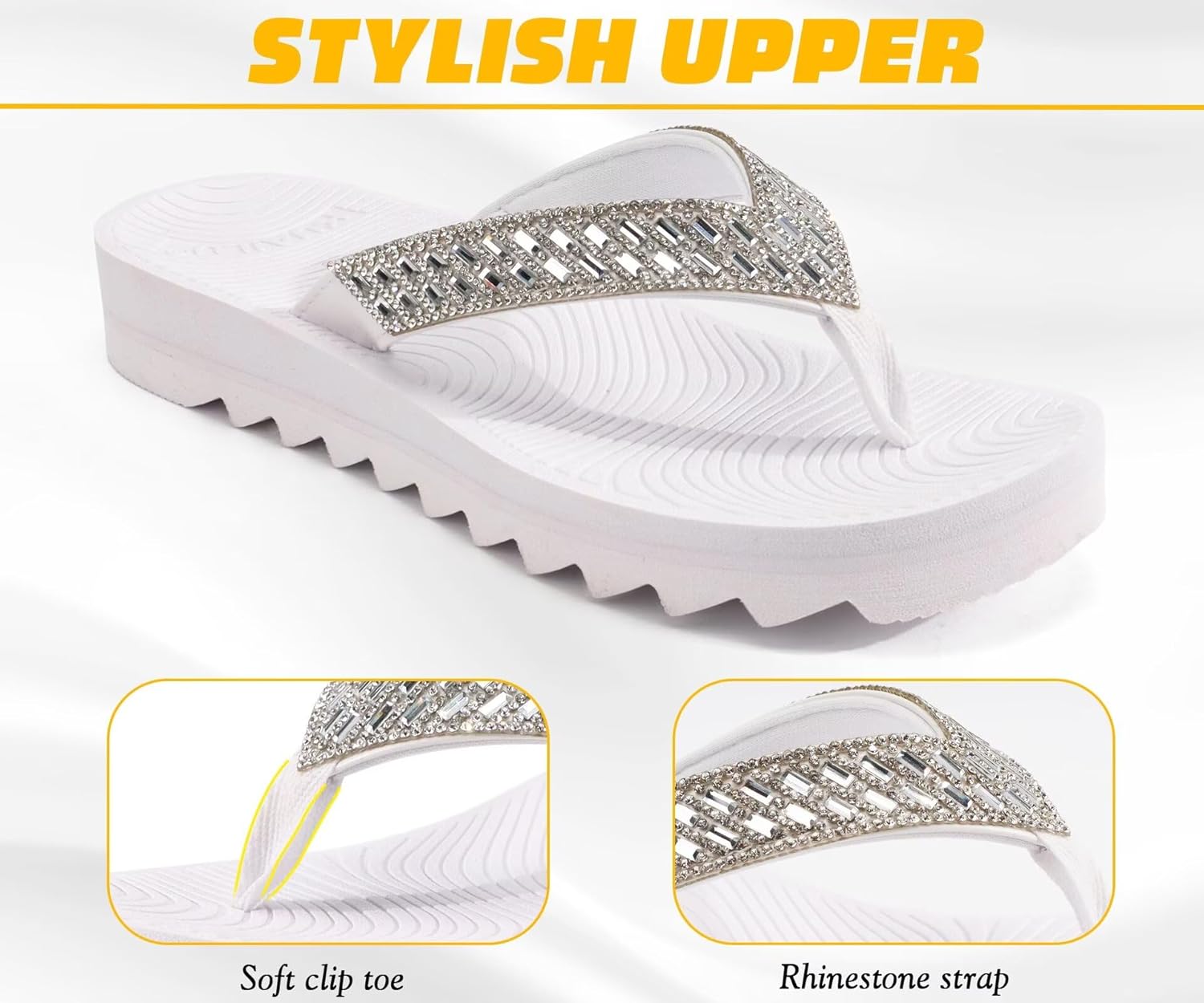 KuaiLu Womens Orthopedic Flip Flops with Arch Support Yoga Mat Cushion Fashion Rhinestone Sandals - Image 4