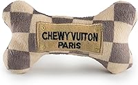 Vista 21 de Haute Diggity Dog Black Checker Chewy Vuiton Bone, Juguetes de Peluche de Diseñador para Perros con Chirriador Interactivo, Estimulante